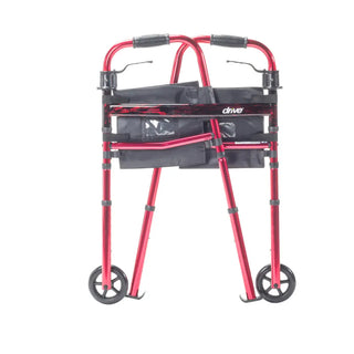 Drive Medical RTL10263KDR Deluxe Portable Folding Travel Walker w/ 5" Wheels and Fold up Legs, Red Frame, 300 lbs Weight  Capacity