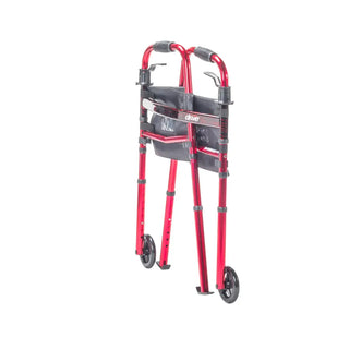 Drive Medical RTL10263KDR Deluxe Portable Folding Travel Walker w/ 5" Wheels and Fold up Legs, Red Frame, 300 lbs Weight  Capacity