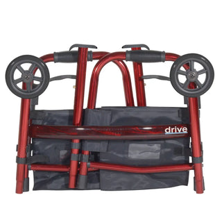 Drive Medical RTL10263KDR Deluxe Portable Folding Travel Walker w/ 5" Wheels and Fold up Legs, Red Frame, 300 lbs Weight  Capacity