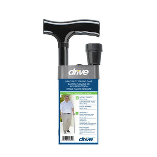 Drive Medical RTL10304HD Heavy Duty Folding Cane Lightweight Adjustable with T Handle, 33" - 37" Handle Height