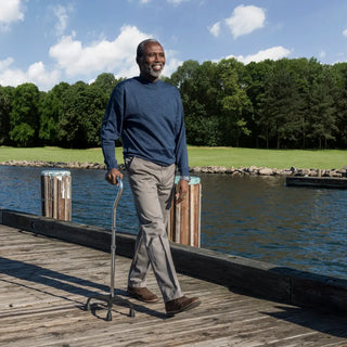 Drive Medical RTL10310FCH Folding Quad Cane, Small Base, Charcoal,  30”-39” Handle Height