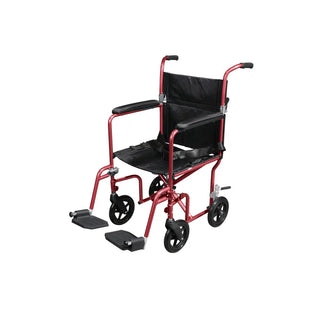 Drive Medical RTLFW19RW-RD Deluxe Fly-Weight Lightweight Transport Wheelchair with Removable Wheels, Red, 19" Seat