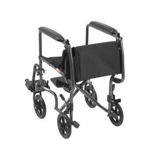 Drive Medical TR37E-SV/TR39E-SV Lightweight Steel Transport Wheelchair, Fixed Full Arms, 17" or 19" Seat, 250 lbs Weight Capacity