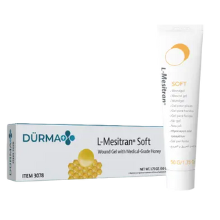 Dynarex 3078 Dürma+ L-Mesitran Soft Wound Gel tube and packaging on a white background