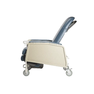 Recliner chair with beige seat and blue backrest on a white background