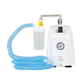 White Dynarex 33952 Resp-O2™ 50 PSI Compressor with blue hose and pressure gauge on a white background