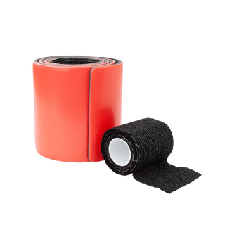 Red and black Dynarex 3533 Code Blue Care ActiSplint with Sensi-Wrap Roll on a white background