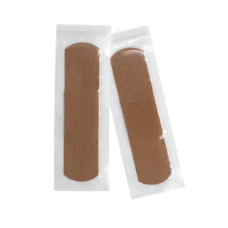 Two Dynarex 3632 ColorFit Adhesive Fabric Bandages Flexible Fabric Absorbent Pad in clear packaging on a white background