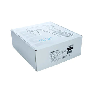 White box Dynarex 40140 LabChoice Pipette Filler and a pipette illustration on a white background