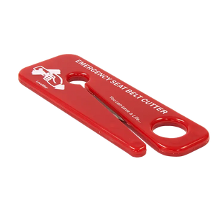 Red emergency seat belt cutter on a white background