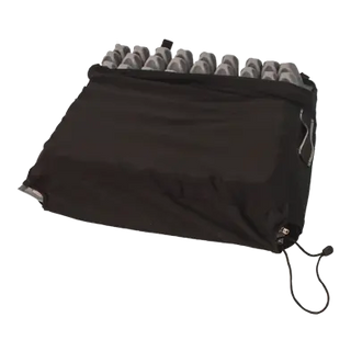 Black bag with multiple bottles inside on a white background