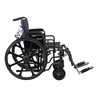 Black Dynarex Bari+Max Bariatric HD Wheelchair with Elevating Leg Rest with folded armrests on a white background