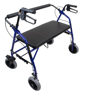 Blue Dynarex Bariatric HD Rollator, 1/pc with a black seat on a white background