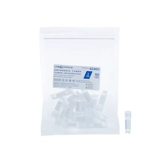 Packaging of LabChoice cryogenic tubes with a sample tube on a white background