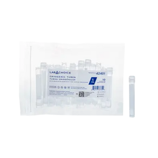 Pack of cryogenic tubes with a label on a white background