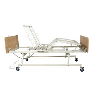 Dynarex D100 LTC 3 Function Standard Bed with adjustable head and foot sections on a white background