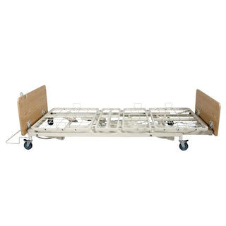 Dynarex D100 LTC 3 Function Standard Bed with wooden side rails on a white background