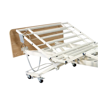 Dynarex, DB300, Bari+Max, Bariatric, LTC 5 Function, Wood/Composite, Low Bed with adjustable frame on a white background