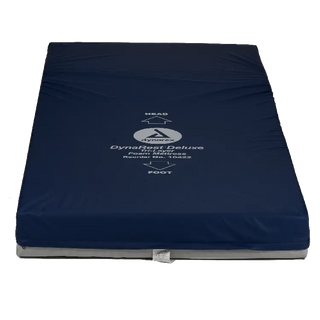 Navy blue Dynarex DynaRest Deluxe Tri-Layer Foam Mattress with brand logo on a white background