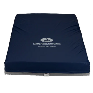 Navy blue Dynarex DynaRest Premium Visco-Gel Infused Foam Mattress cover with a brand logo on a white background