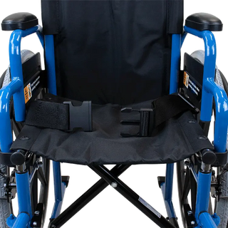 Dynarex DynaRide Pediatric Wheelchair with Footrest with blue frame and black seat on a white background
