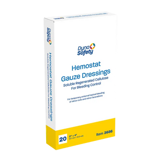 Box of Dyna Safety Hemostat Gauze Dressings on a white background