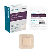Dynarex SiliGentle 3058 Silicone Foam Dressing packaging with a single bandage on a white background
