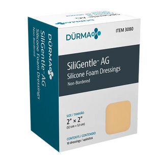 Box of Dynarex SiliGentle AG-Silicone Foam Dressing 3080 on a white background