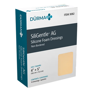 Box of Dynarex SiliGentle AG-Silicone Foam Dressing 3082 on a white background