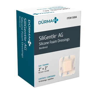 Box of Dynarex SiliGentle AG-Silicone Foam Dressing 3084 on a white background