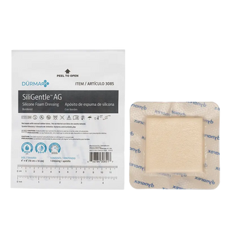 Dynarex SiliGentle AG-Silicone Foam Dressing 3085 with Durmar packaging on a white background