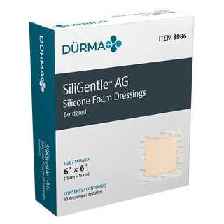 Box of Dynarex SiliGentle AG-Silicone Foam Dressing 3086 on a white background
