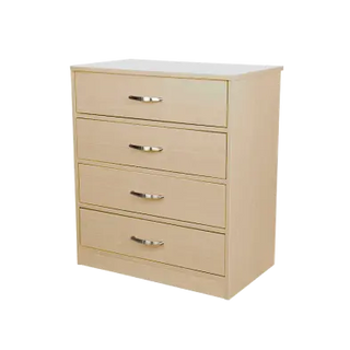 Dynarex The Glenshaw Collection Four Drawer Dresser Oak Color with four drawers and gold handles on a white background