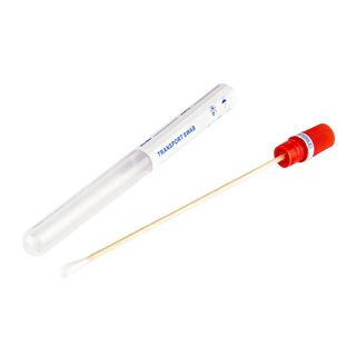Medical Dynarex Transport Swab, Sterile with a red cap and white tube on a white background