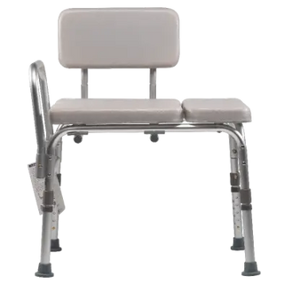 Medical Dynarex Tub Transfer Bench Padded with backrest and armrests on a white background