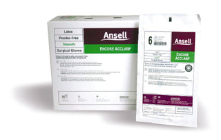 ENCORE® Acclaim 372899_CS, Latex Surgical Glove, Size 8, Standard Cuff, Micro-Textured, Ivory packaging on a white background
