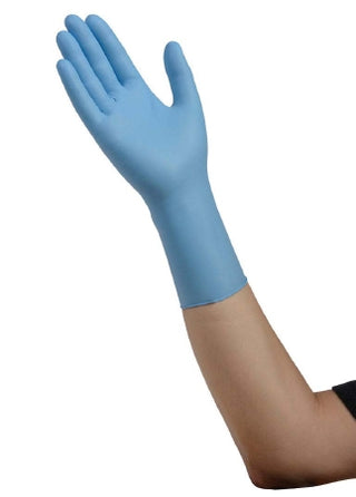 ESTEEM™ XP 1090336_CS Exam Glove, Large,Nitrile Extended Cuff Length, Smooth Blue on a white background