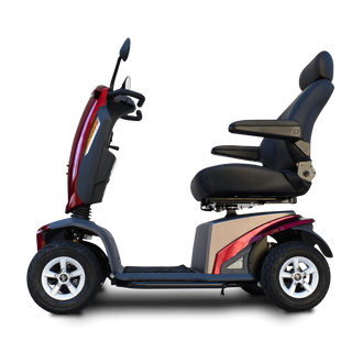 Mobility scooter with a black seat on a white background