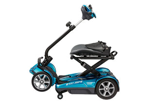 Blue and black mobility scooter on a white background