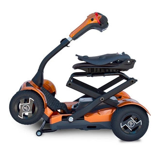 Orange and black scooter with a seat on a white background