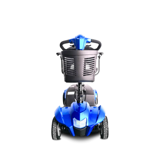 Blue and black mobility scooter on a white background
