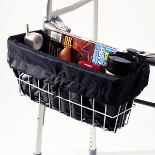 EZ Accessories 1929B black shopping cart organizer with items on a white background