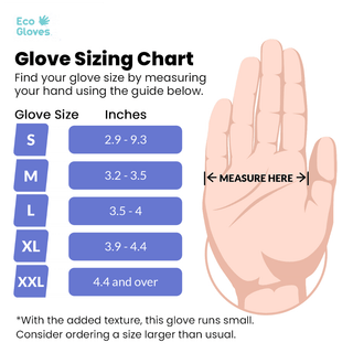 Hand measurement sizing chart for Eco Gloves disposable gloves