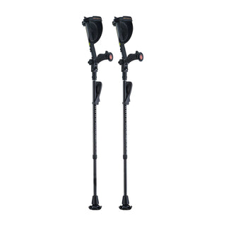 Pair of black crutches on a white background