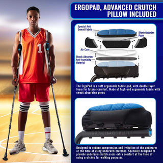 Ergoactives A037 Ergobaum Dual-NE Black Adult Underarm Crutch, Folding