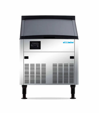 Eurodib ICB16080 freestanding commercial ice cube machine with stainless steel and ABS exterior on a white background