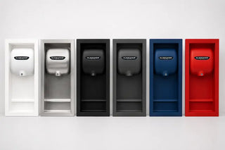 Excel Dryer 40502SP custom painted ADA recess kit featuring a recessed stainless steel enclosure designed to reduce wall protrusion and provide ADA compliant installation for XLERATOR and XLERATOReco hand dryers.
