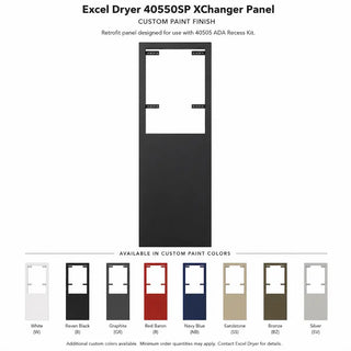 Excel Dryer 40550SP custom painted XChanger panel designed to cover existing paper towel dispenser openings and prepare walls for XLERATOR or XLERATOReco hand dryer installations.
