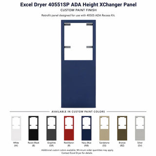 Excel Dryer 40551SP ADA height custom painted XChanger panel designed to convert paper towel dispenser openings into ADA compliant XLERATOR or XLERATOReco hand dryer installations.
