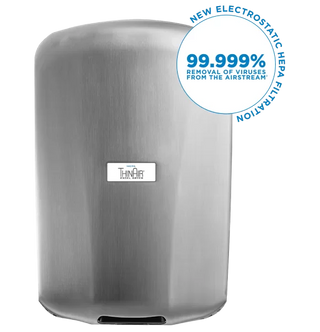TA-SB-H ThinAir HEPA hand dryer with brushed stainless steel cover, automatic sensor operation, ADA-compliant installation, and energy-efficient performance.